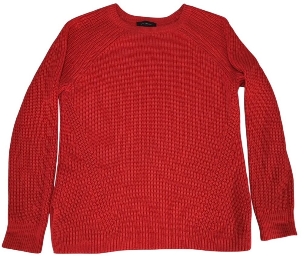 Ann Taylor Sweater L Womens Red Cotton Blend Cashmere Long Sleeve Crew Pullover